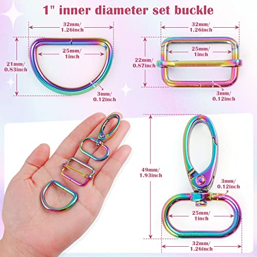 PECMER Rainbow Swivel Hardware Buckles D Ring Clasp Set 1" Lanyard Snap Hooks 18 Pcs Purse Bag Making Hardware for Purses Straps Bag Keychain DIY Craft Project 25mm - color: 18 Pcs Rainbow