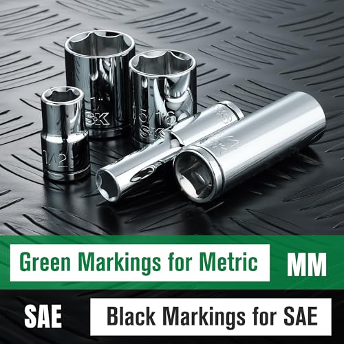 SK 1/2" Drive Socket Set, SAE Sockets, 11-Piece 7/16" to 1-1/16" - size: Shallow, style: SAE