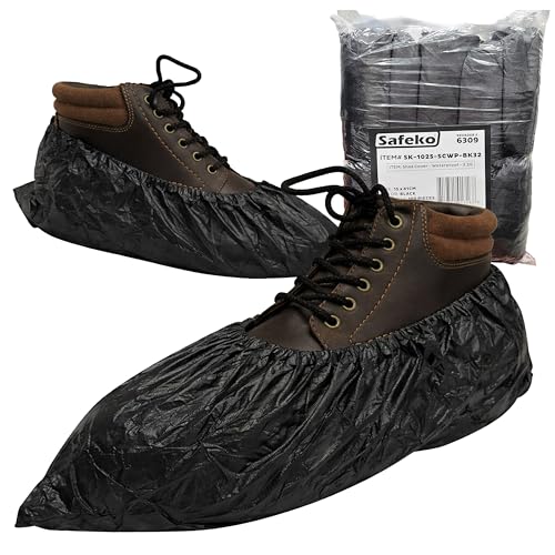 Waterproof Shoe Covers – Non-Slip, Disposable CPE Boot Covers, Black, Case of 1000 - style: Black Case of 1000