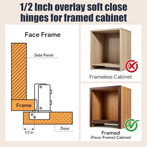 Mousike 30 Pack (15 Pair) Soft Close Cabinet Hinges, 1/2 Overlay Soft Close Hinges for Kitchen Cabinet, Stainless Steel, Built-in Damper, 100 Degree Opening Angle, 6 Way Adjustment (Gold) - color: Gold, size: 30 Pack