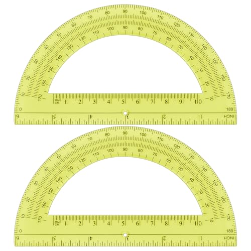 Unjoo Plastic Protractor 6 Inch Math Protractors 180 Degrees, 2 Pack,Yellow - color: Yellow