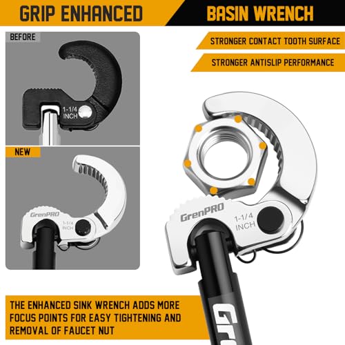 GRENPRO 11" Adjustable Basin Wrench Sink Faucet Tight Space Plumbing Tools - style: Black Electrophoretic Basin Wrench Capacity 3/8" to 1-1/4"