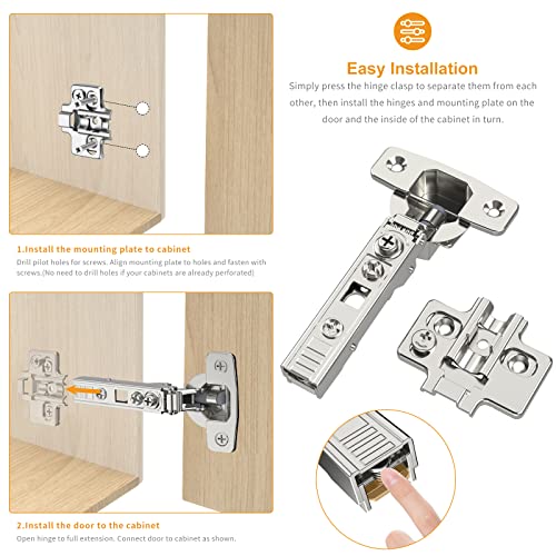 Chibery 10 Pack Frameless Full Overlay Soft Close Concealed European Hinges, Self Closing Satin Nickel, 105 ° Open Angle 4D Adjustment, Speed Control, Clip On, Stainless Steel for Cabinet Door - size: Full Overlay