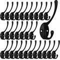 IBosins 30 Pack Heavy Duty Utility Black Dual Coat Hooks for Coat, Bag, Hat | Coat Hooks Wall Mounted with 60 Screws Retro Double Hooks Utility Hooks for Scarf, Towel, Key, Cap, Cup - color: 30 Pcs Black
