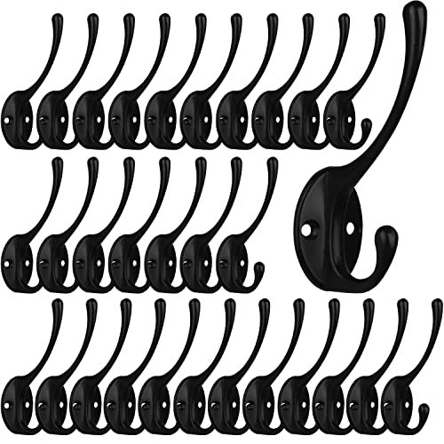 IBosins 30 Pack Heavy Duty Utility Black Dual Coat Hooks for Coat, Bag, Hat - color: 30 Pcs Black