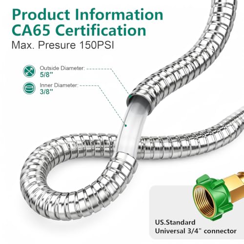 Metal Garden Hose Connector 2FT, Stainless Steel Small Hose Extension Adapter for Hose Reel, Short Flexible, Lightweight & Heavy Duty Water Pipe, No Kinking Outdoor Water Hose for Yard - size: 2FT