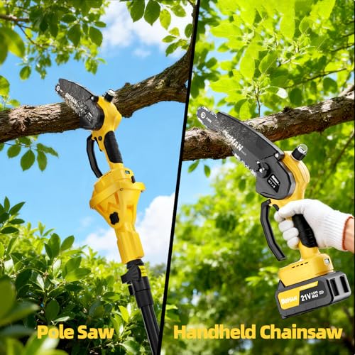 Cordless Pole Saw for Tree Trimming, 6" & 8" Chainsaw with Extension Pole - size: 6+8inch