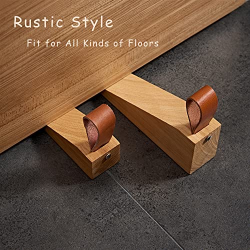 Wooden Door Stopper Non-Slip Security Wood Door Wedge with Leather Strap for Hanging Door Stopper 1Pack, in House Bedroom Office Living Room Hotel Cabin - style: Small (1pc)