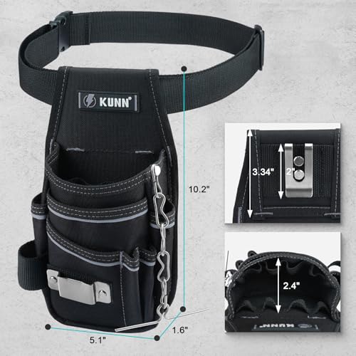 KUNN Electrician Tool Pouch with Belt Clip - 7-Pocket Lightweight Small Tool Belt Pouches for Carpenters, Technicians, HVAC - Heavy Duty Multi-Pocket Organizer for Construction, Maintenance, DIY Tools - color: Gray