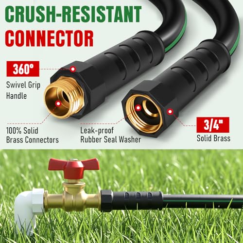Heavy Duty Garden Hose 70ft, NON-EXPANDABLE Flexible Water Hose, Kink Resistant Lightweight Hybrid Hose, Leakproof Hose Male to Female Fittings - color: Black+Green, size: 70ft