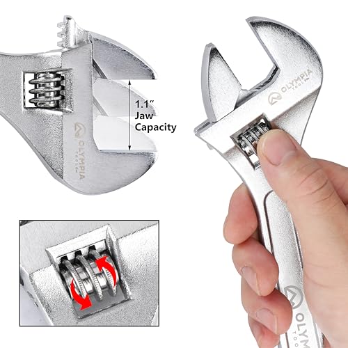 Olympia Tools 10" Adjustable Wrench, Heavy Duty Drop Forged Steel, Chrome Plated, Precision Machined Jaws, Rust Resistant - size: 10-Inch