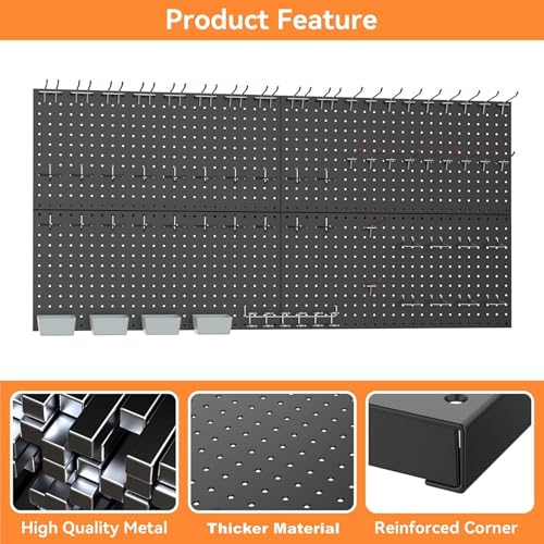 WALMANN 4 PCS 12x24 in Pegboard Panels, 24x48 in Wall Tools Pegboard - color: Black 12"*24", size: 24"*48"