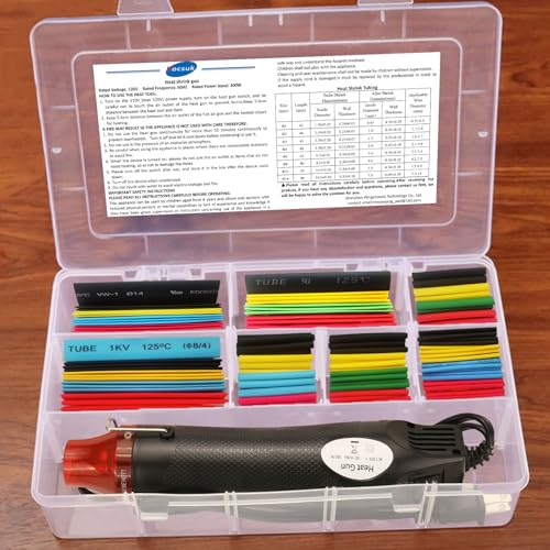 Wire Heat Shrink Tubing Kit + Mini Heat Gun for Shrink Tubing - 328pcs 2:1 Wire Shrink Wrap Tubing + 300W Heat Shrink Gun with Case - for Wires,Shrink Wrap and Cable Repair. - size: Shrink Ratio 2:1 & with case