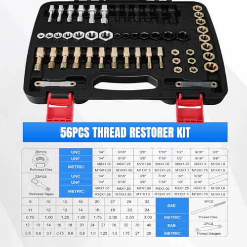 Nilight 56PCS Thread Chaser Set SAE Metric Universal UNC UNF Sizes - size: 56PCS Metric & SAE