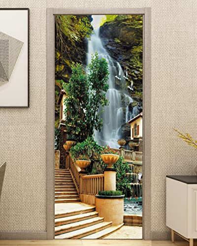 FLFK Door Mural Sticker - Waterfall,Peel and Stick,Combined Size 32"x80",Split into 2 Pieces - color: Mt1080, size: 32"x80"