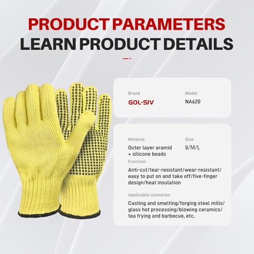 Heat Cut Resistant Gloves,Aramid Leather Oven Gloves with Fingers,Thick Knit Grill Mitts (Silicone Beads, Small) - size: 1pc-Small, style: Silicone Beads