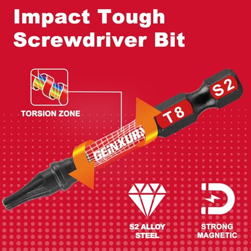 Geinxurn 51 Pieces T8 Impact Tough Magnetic Screwdriver Bit Set, 2 In. #8 Torx Head Power Bit Set, S2 Alloy Steel T8 Star Bit with 1Pc Impact Bit Holder - size: 2"-51PCS, style: T8