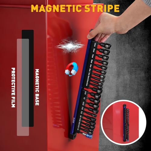 22-Piece Magnetic Nut Driver Set, Metric & SAE (5-13mm & 1/4"-9/16"), 65mm Long, 1/4" Hex Shank Drill Socket Set, Wing Nut-Driver Bit, Quick-change Extension, Magnetic Aluminum Storage Rail - style: Hex with Storage Rail