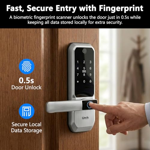 UMIKSMART WiFi Smart Door Lock with Camera, Fingerprint Keypad, App Control - color: Nickel