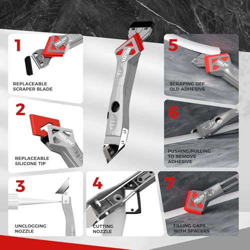 7 in 1 Caulking Tool with 5 Silicone Pads and 10pcs Caulking Tool Kit, Caulk Remover Tool with Replacement Blades and Unclogging Needle, Caulking Removal Tool for Kitchen Bathroom and Window - size: 7 in 1