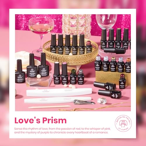 Beetles Pink Gel Polish Set, 25 Colors Red Purple Glitter Love's Prism Soak Off Kit with Base Top Coat& Nail Tools, Salon DIY Manicure Gift for Women - color: Love's Prism