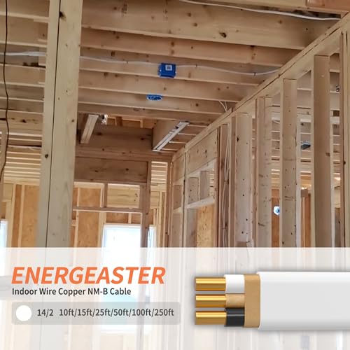Energeaster Solid Indoor 14/2 W/G NMB Cable 25ft, Electrical Wire, White - size: 25FT, style: 2x14AWG-White