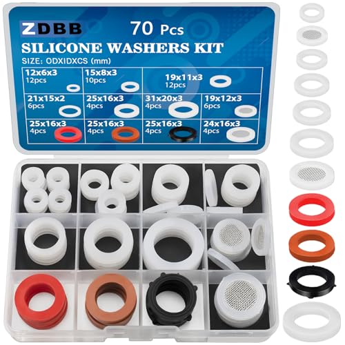 ZDBB 70 Pcs Plumbing Silicone Gasket Assortment Kit VMQ Silicone Washer for Assorted Shower Head Garden Hose High Temperature Hot Plumbing Pipes Fittings Seal Repair - size: 70 PCS