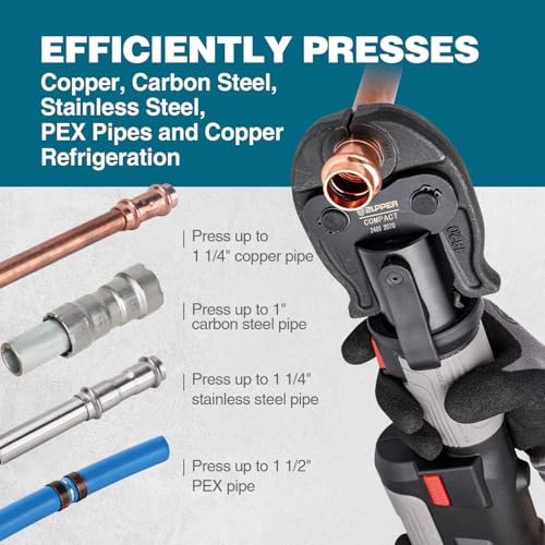 ZUPPER Compact Press Tool Kit for 1/2", 3/4", 1" Copper Pipes - style: PZ-2430 (kit with 3 VUS Copper Press Jaws 1/2", 3/4", 1")