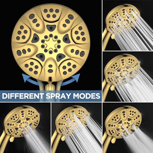 HOPOPRO High Pressure Handheld Shower Head Set with 6 Shower Settings, Gold - color: Gold, style: 6 Modes