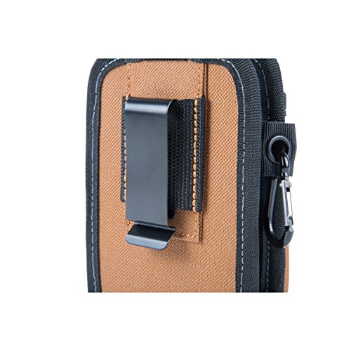 Dickies 2-Compartment Large Phone Pouch, Universal-fit Steel Clip for Tool Belt, Security Strap Over Phone, Carabiner for Quick-Clip Key Storage