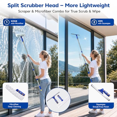 ITTAR Window Squeegee Cleaning Kit with 60" Extension Pole & Rotatable Head - color: Blue&white
