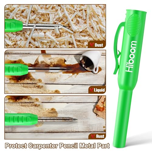 Hiboom 2 Pack Carpenter Pencils with Pencil Cap and 18 Refills, Green - color: Green