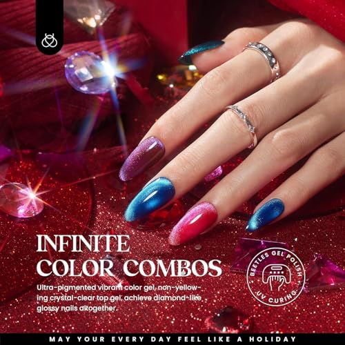Beetles Cat Eye Gel Nail Polish Set, 20 Colors Fall Glitter Gel - color: Gemstone Party - 20 Colors