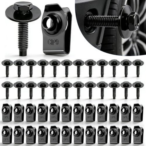 50Pcs M6-1.0 Automotive Body Bolt & U-Nut Clips Kit, Multipurpose Fender Bolts Body Fastener Clips for Most Cars Bumper Engine Splash Shield (25Sets) - color: Black-M6