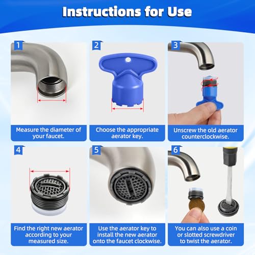 Hibbent 6PCS Sink Faucet Aerator M18.5 with 5PCS Removal Wrench Keys