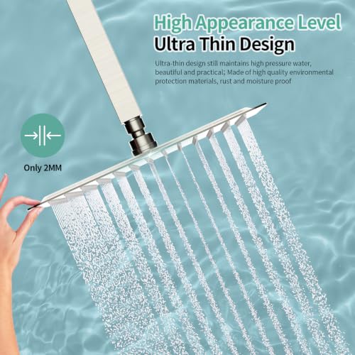 SR SUN RISE 10 Inch Rain Shower Head Brushed Nickel 304 Stainless Steel High Pressure Rainfall Showerhead Ultra Thin Water Saving - color: Brushed Nickel, size: 10 Inch