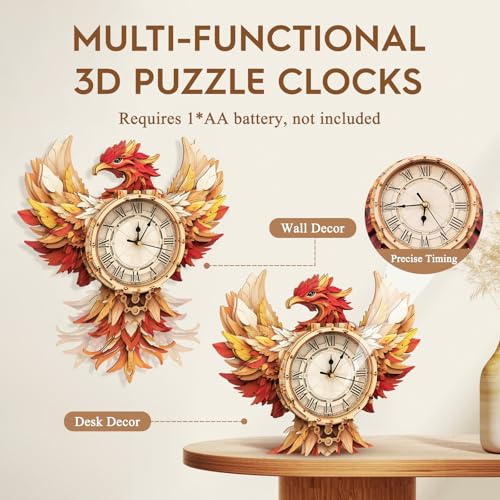 Cutywood 3D Wooden Puzzles for Adults-Phoenix Clock Puzzle-Adult Crafts - color: Phoenix Clock