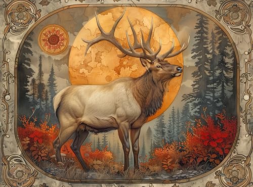 Adult Jigsaw Puzzle 1000 Piece Bull Elk Forest - color: Imperial Ancestors