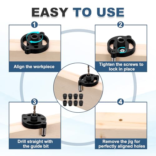 HARFINGTON Self Centering Doweling Jig Kit Straight Holes Puncher Dowel Jig Locator with Drill Bushings(3/4/5/6/7/8/9/10mm) Woodworking Joints Tool for Precise Straight Holes, Black - color: Black