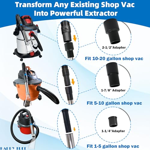 Happy Tree Universal Fit All Existing Shop Vacs with 2-1/2" &1-7/8" &1-1/4" Adapter Wet Extraction Accessory for Upholstery & Carpet Cleaning & Auto Detailing Shop Vac Extractor Attachment Hose Kit - size: Small