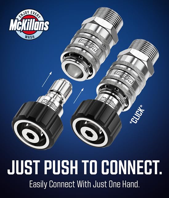 McKillans® 2025 Automatic M22-14mm Pressure Washer Quick Connect Kit - M22 to 3/8 Quick Connect Pressure Washer Fittings - Power Washer Accessories - Hose Adapter Set - 8-Piece Kit (Stainless Steel) - color: Automatic Quick Connects