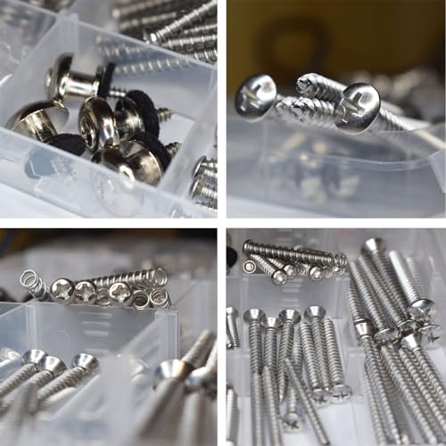 Guitar Screws Kit 304 Stainless Steel Luthier Parts-kit for Tele/Strat/SQ,Switch,Tuner,Machine Head, Neck Plate,Pickguard,Guitar Strap End Pins,Pickup,Bridge,Guitar DIY Kit(Metric, Chrome) - color: Uncoated