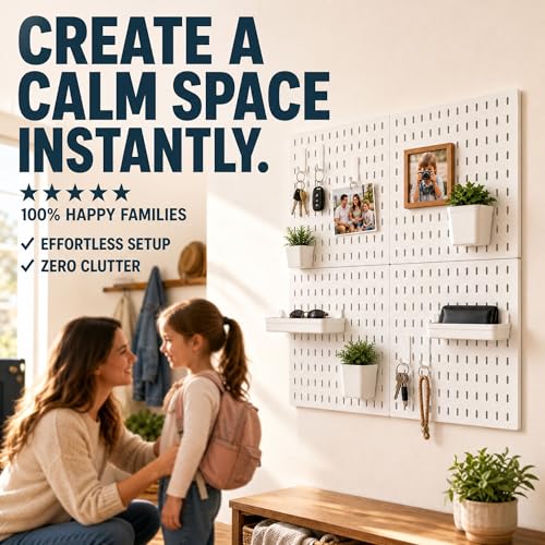 AKTOP Plastic Peg Board Wall Organizer 4-Pack, 12"x12" Pegboard Kit, White - color: 12inch Pegboard Kit-White