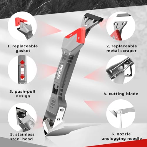 5 in 1 Caulking Tool with 5 Silicone Pads and 4 Glass Glue Corner Scrapers, Caulk Remover Tool with Replacement Blades and Unclogging Needle, Caulking Removal Tool for Kitchen Bathroom - size: 5 in 1