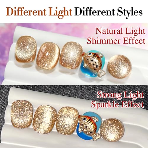 Double Rhythm 15ML Glitter Glass Cat Eye Gel Polish with Magnet Holographic Glitter Shimmer Translucent Sheer Color Salon Soak Off Magnetic Gel Polish at Home (Coffee Brown-MC1063) - color: Glitter Coffee Brown