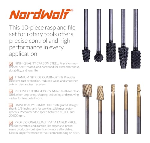 10PCS Rotary Burr Wood Carving Rasp Files Set with 1/8" Straight Shank - size: 1/8" Straight Shank (10 Pcs)