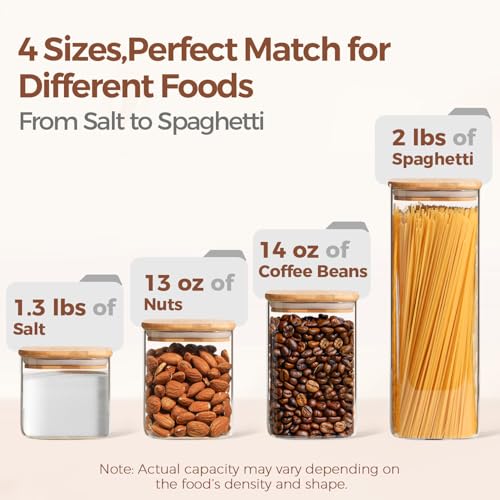 ComSaf Glass Storage Containers Set of 6 (2.2Qt/1.2Qt/0.8Qt/0.6Qt*3) | Pantry Storage Containers, Kitchen Jar, Glass Canisters, Bamboo Lid with Silicone Seal, Flour, Cereal, Spice Jar, BPA Free - size: 0.6Qt*3/0.8Qt*1/1.2Qt*1/2.2Qt*1