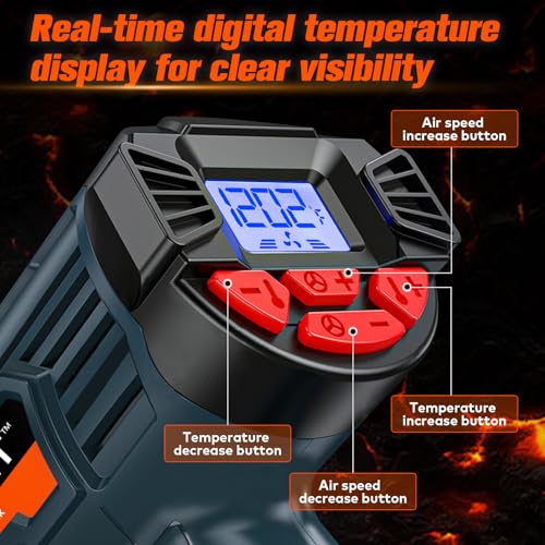 WRAPXPERT Heat Gun for Vinyl Wrap/Window Tint with Digital LCD 2000W 122℉-1202℉（50℃- 650℃) Variable Temperature Control Memory Function for Car Wrap, Crafts, Shrinking Tubing, Stripping Paint - color: Blue Lcd