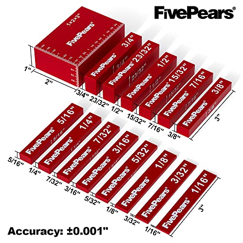 FivePears 15 PCS Gauge Setup Blocks Woodworking Set, Aluminum Precision Measuring Setup Bars for Table Saw Alignment Gauge, Laser Engraved Size Markings Gauge Set Up Blocks for Router Bit Height Gauge