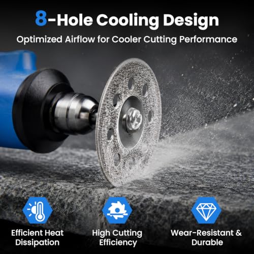 25 Pack 545 Diamond Cutting Wheel Cut | Off Discs Coated (22mm) 402 Mandrel (3mm) 4pack and for Rotary Cutting Wheel Set Accessories Screwdriver - color: Silver 8-hole